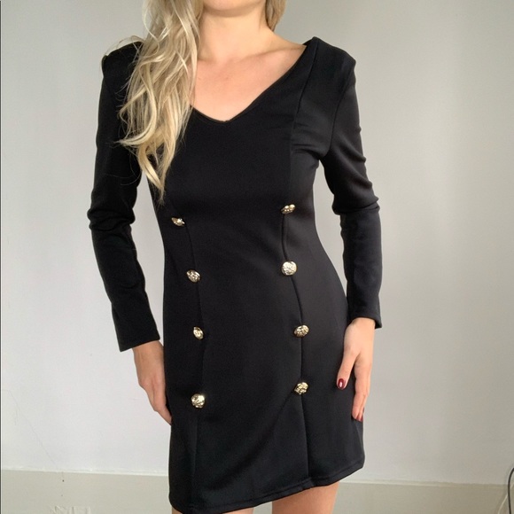 Black Double Silver Button Uniform Band Dress - Picture 7 of 8